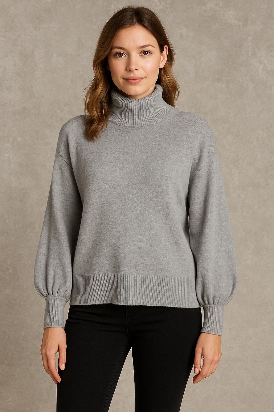 French Connection Women’s Gray Mock Neck Balloon Sleeve Sweater XS NWT